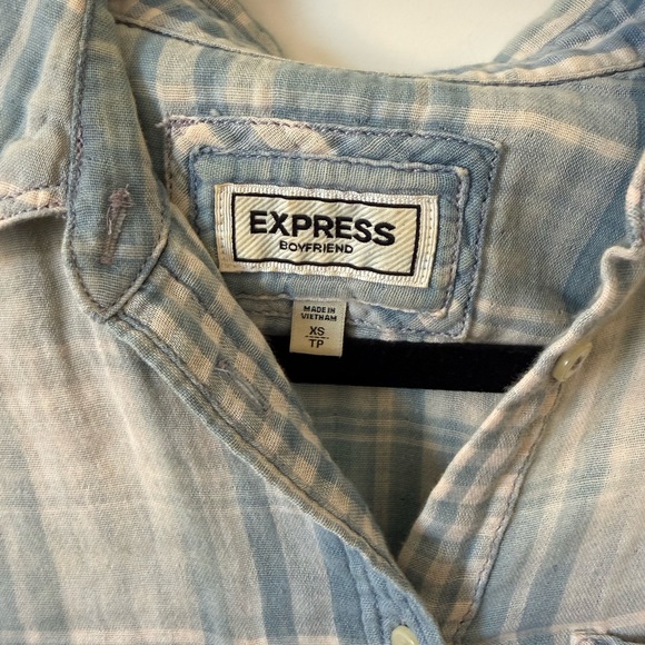 Express Blue Plaid Boyfriend Shirt - Picture 2 of 4